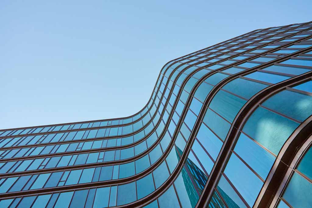 A modern building with curved glass