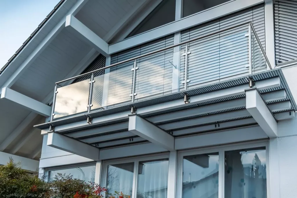 An outdoor glass balcony.