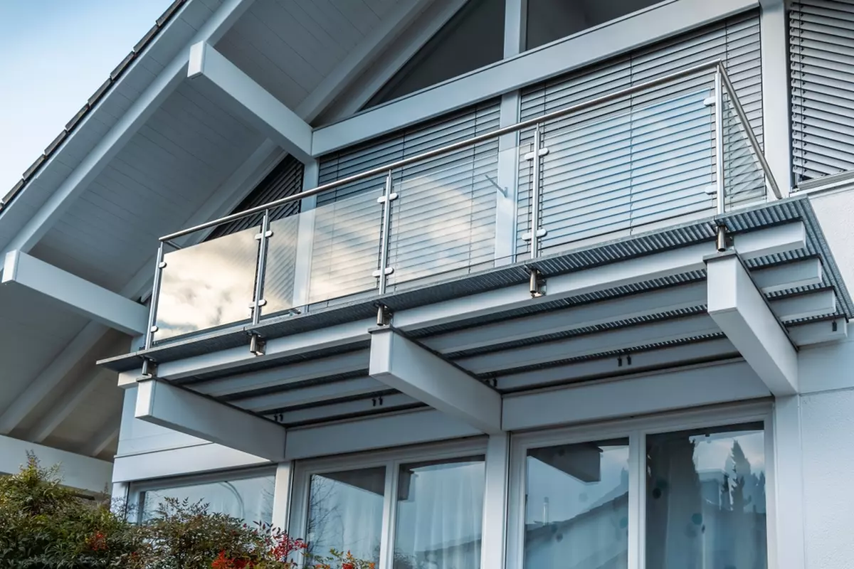 An outdoor glass balcony.
