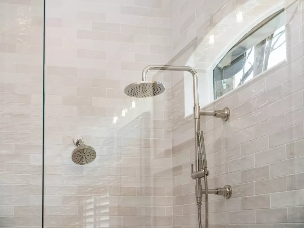 A luxury glass-enclosed shower.