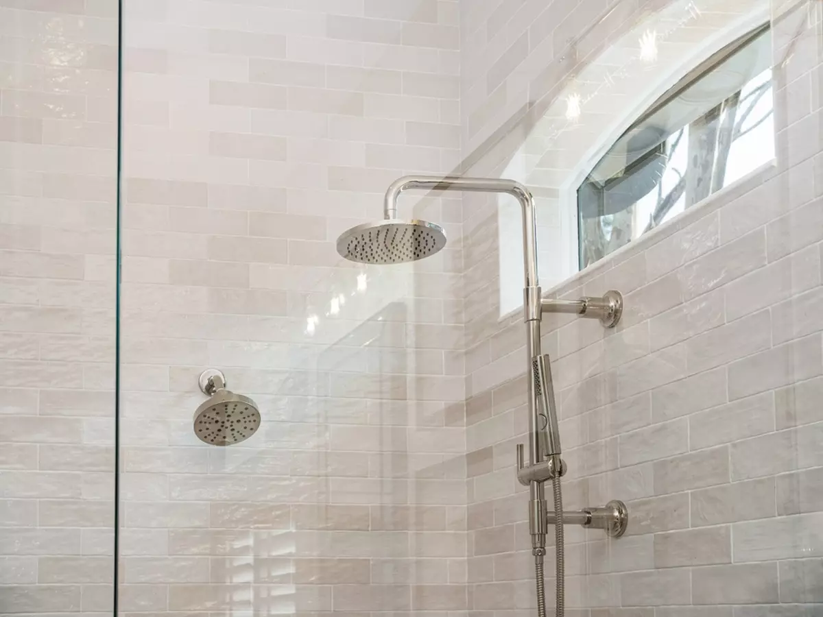 A luxury glass-enclosed shower.